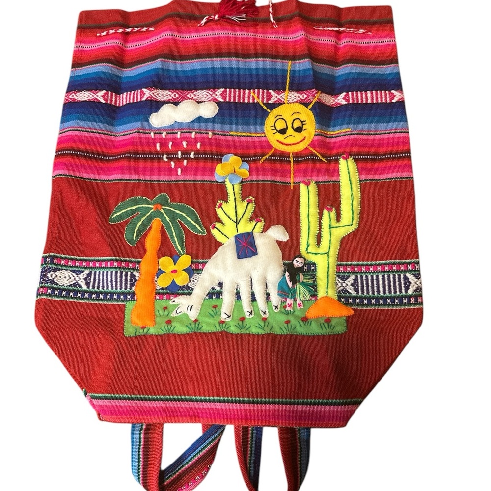 Southwestern Multicolored Woven Bag with Embroidered Scene